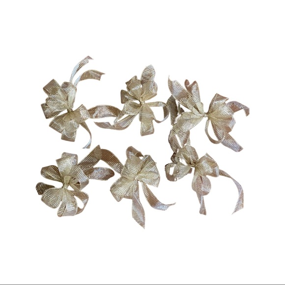 Handmade Ribbon bows set of 6 gold glitter wired ribbon striped 8x6 inch approx - Picture 6 of 13